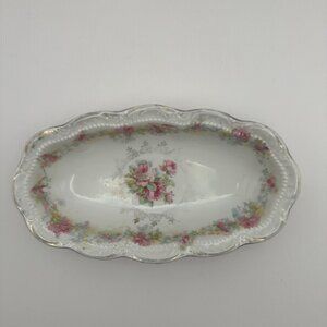 Vintage Three Crown China Oval Dish With Roses Made In Germany Candy Tray